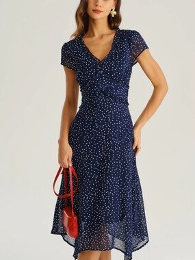 RIHOAS White and Black Midi Dress
